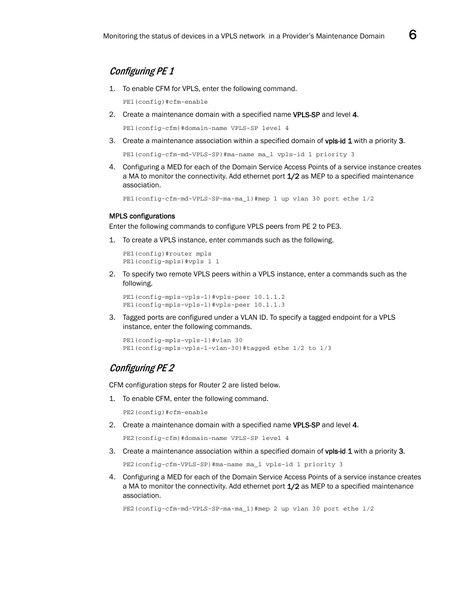 Configuring pe 1, Configuring pe 2 | Brocade Multi-Service IronWare Administration Guide (Supporting R05.6.00) User Manual | Page 199 / 432