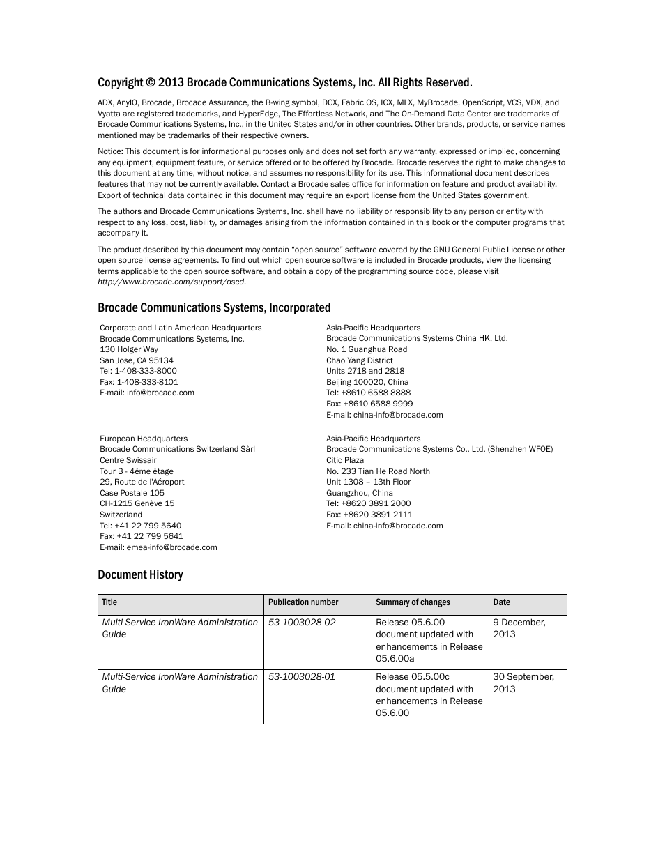 Brocade Multi-Service IronWare Administration Guide (Supporting R05.6.00) User Manual | Page 2 / 432