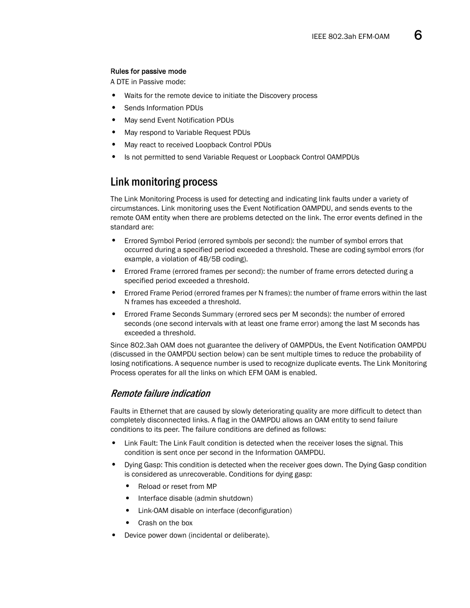 Link monitoring process, Remote failure indication | Brocade Multi-Service IronWare Administration Guide (Supporting R05.6.00) User Manual | Page 209 / 432