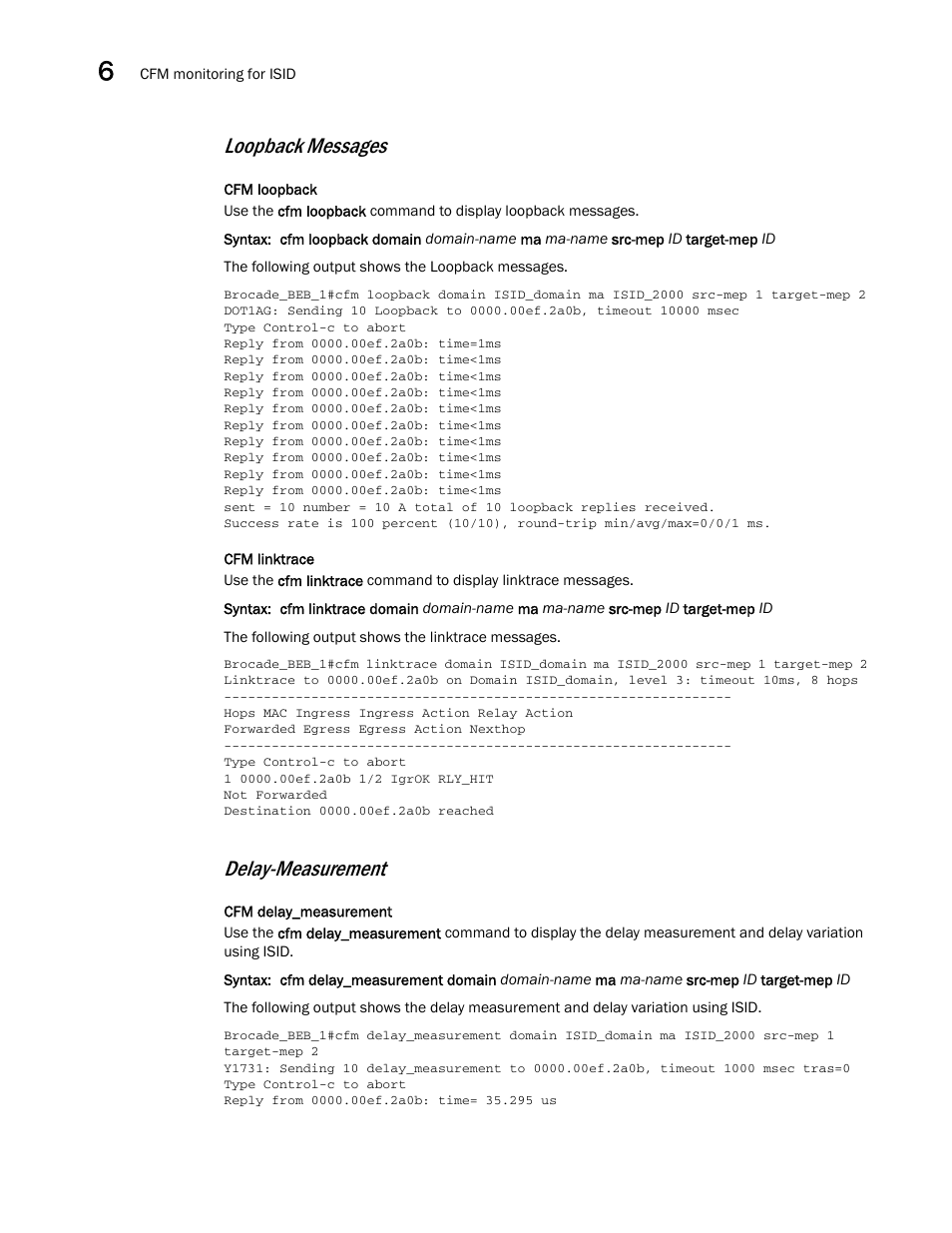Loopback messages, Delay-measurement | Brocade Multi-Service IronWare Administration Guide (Supporting R05.6.00) User Manual | Page 242 / 432