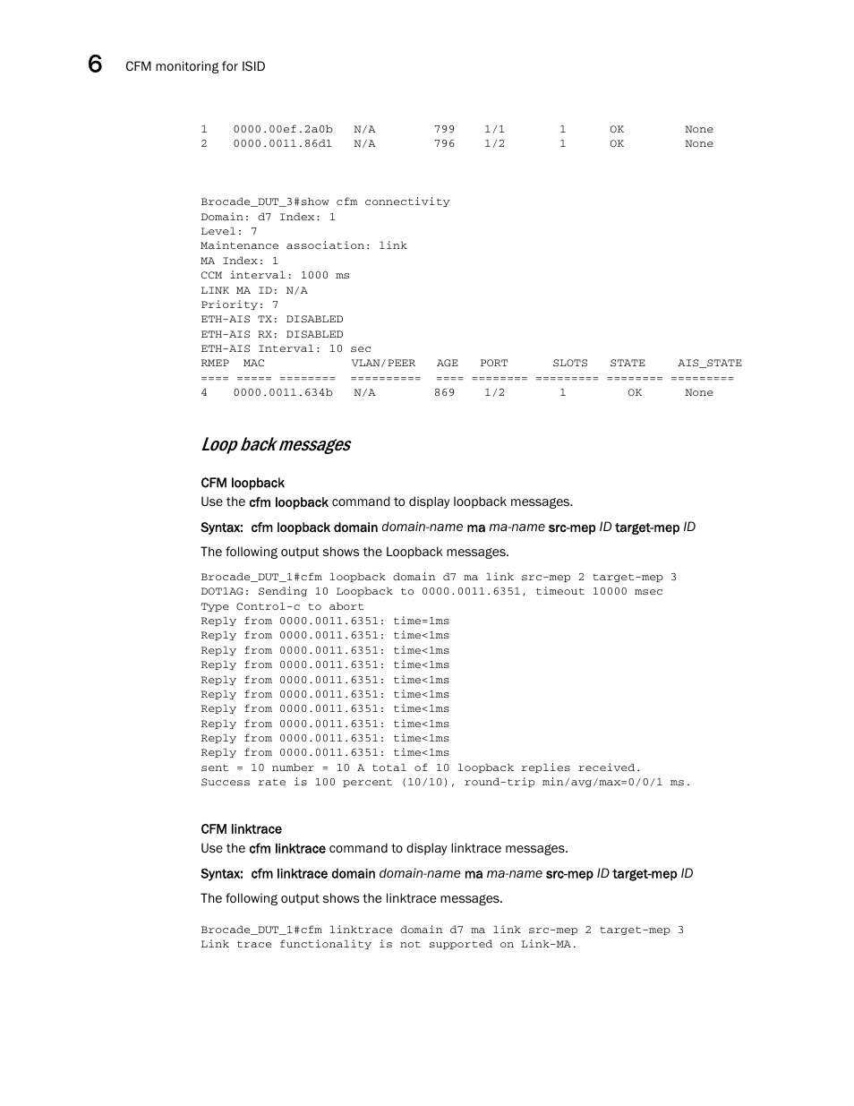 Loop back messages | Brocade Multi-Service IronWare Administration Guide (Supporting R05.6.00) User Manual | Page 246 / 432