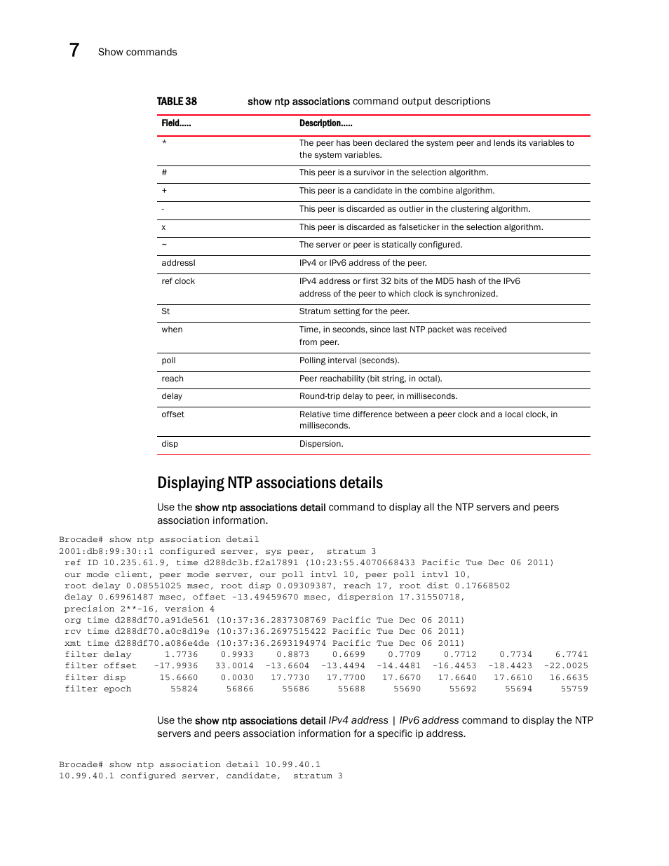 Displaying ntp associations details | Brocade Multi-Service IronWare Administration Guide (Supporting R05.6.00) User Manual | Page 290 / 432