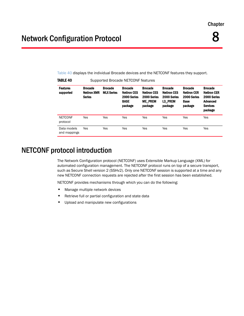 Network configuration protocol, Netconf protocol introduction, Chapter 8 | Chapter | Brocade Multi-Service IronWare Administration Guide (Supporting R05.6.00) User Manual | Page 295 / 432