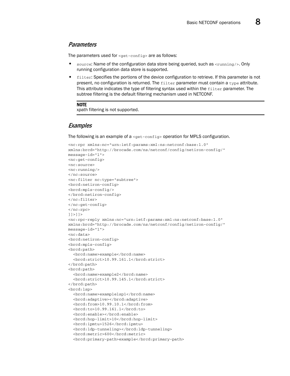Parameters, Examples | Brocade Multi-Service IronWare Administration Guide (Supporting R05.6.00) User Manual | Page 305 / 432