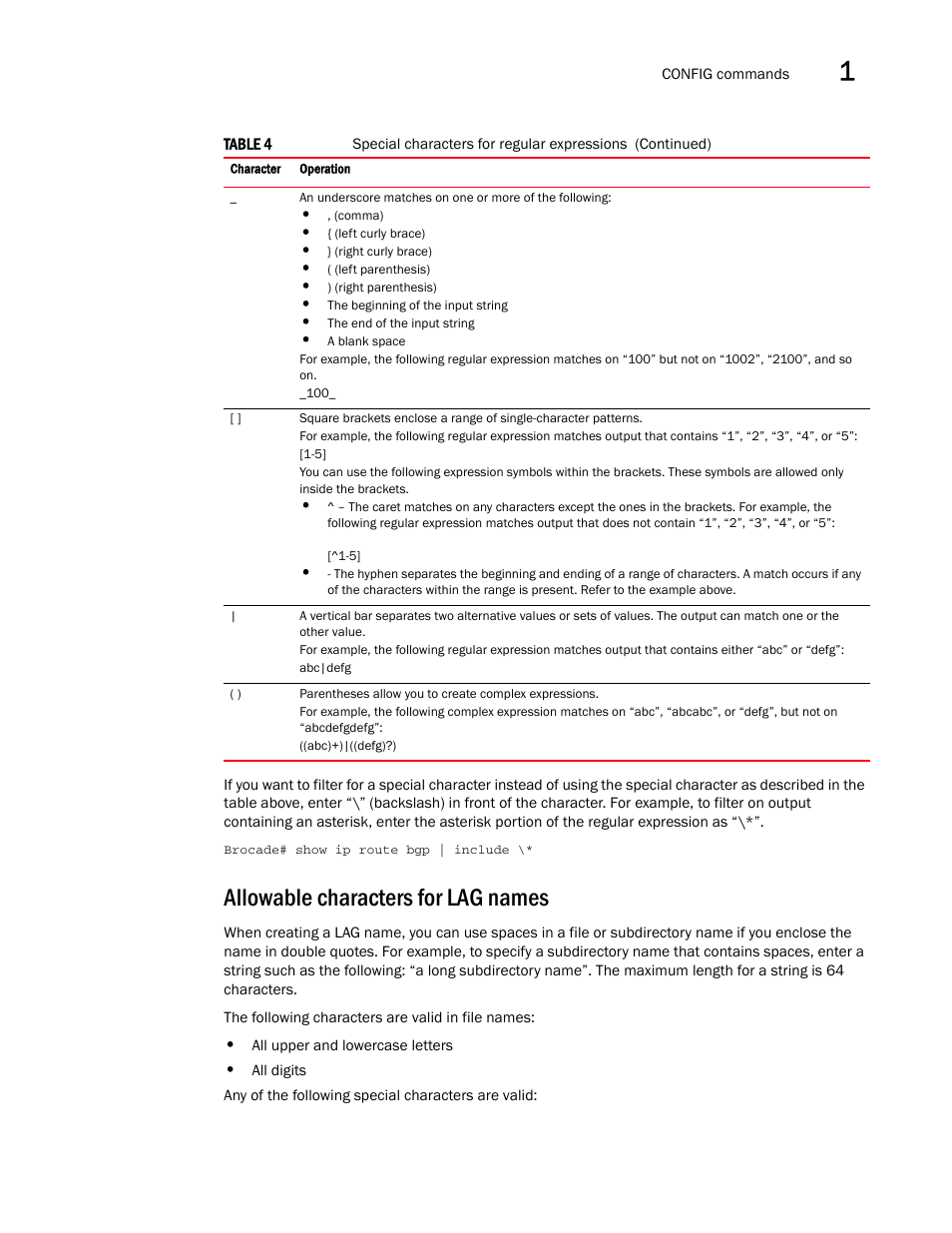 Allowable characters for lag names | Brocade Multi-Service IronWare Administration Guide (Supporting R05.6.00) User Manual | Page 33 / 432