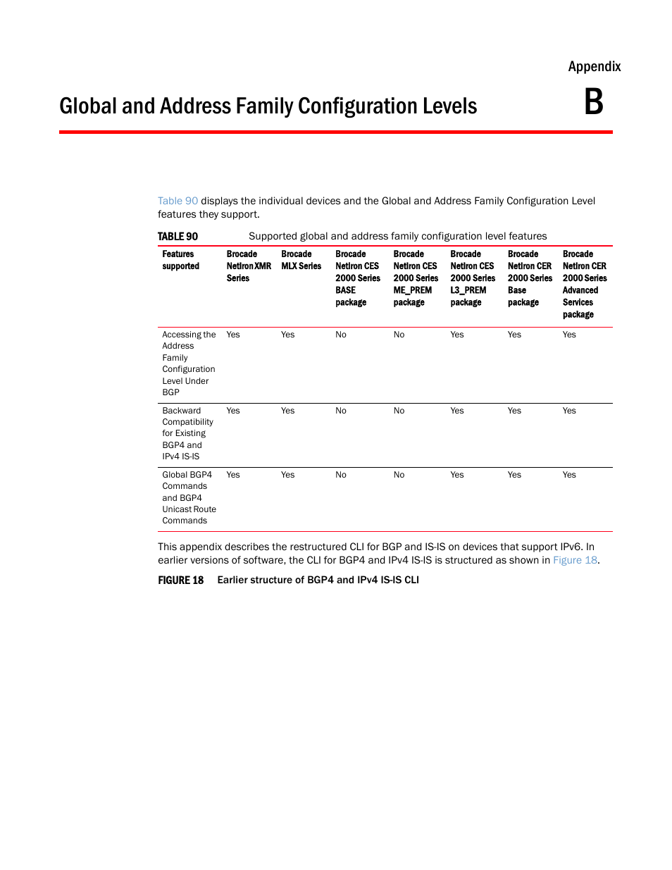 Global and address family configuration levels, Appendix b, Appendix | Brocade Multi-Service IronWare Administration Guide (Supporting R05.6.00) User Manual | Page 399 / 432
