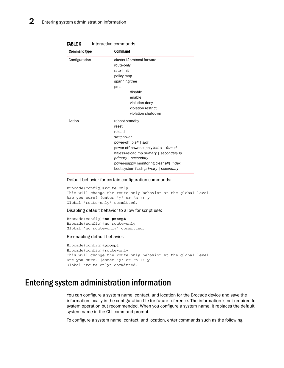 Entering system administration information | Brocade Multi-Service IronWare Administration Guide (Supporting R05.6.00) User Manual | Page 40 / 432