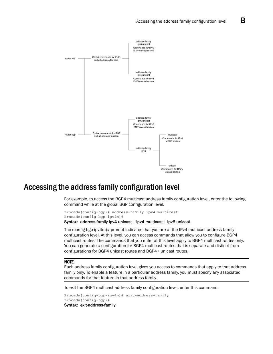 Accessing the address family configuration level | Brocade Multi-Service IronWare Administration Guide (Supporting R05.6.00) User Manual | Page 401 / 432
