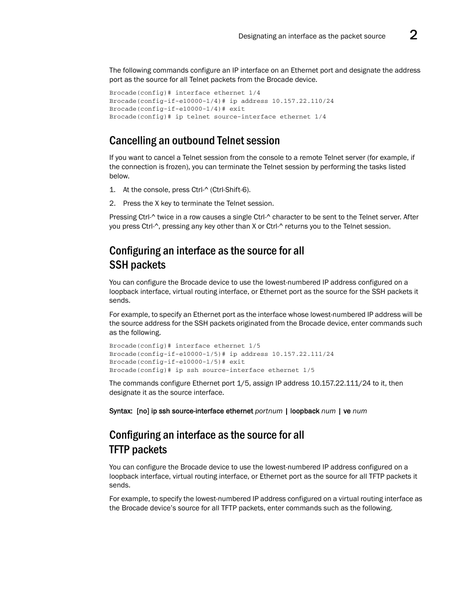 Cancelling an outbound telnet session | Brocade Multi-Service IronWare Administration Guide (Supporting R05.6.00) User Manual | Page 53 / 432