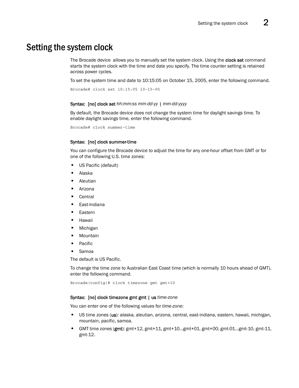 Setting the system clock | Brocade Multi-Service IronWare Administration Guide (Supporting R05.6.00) User Manual | Page 55 / 432