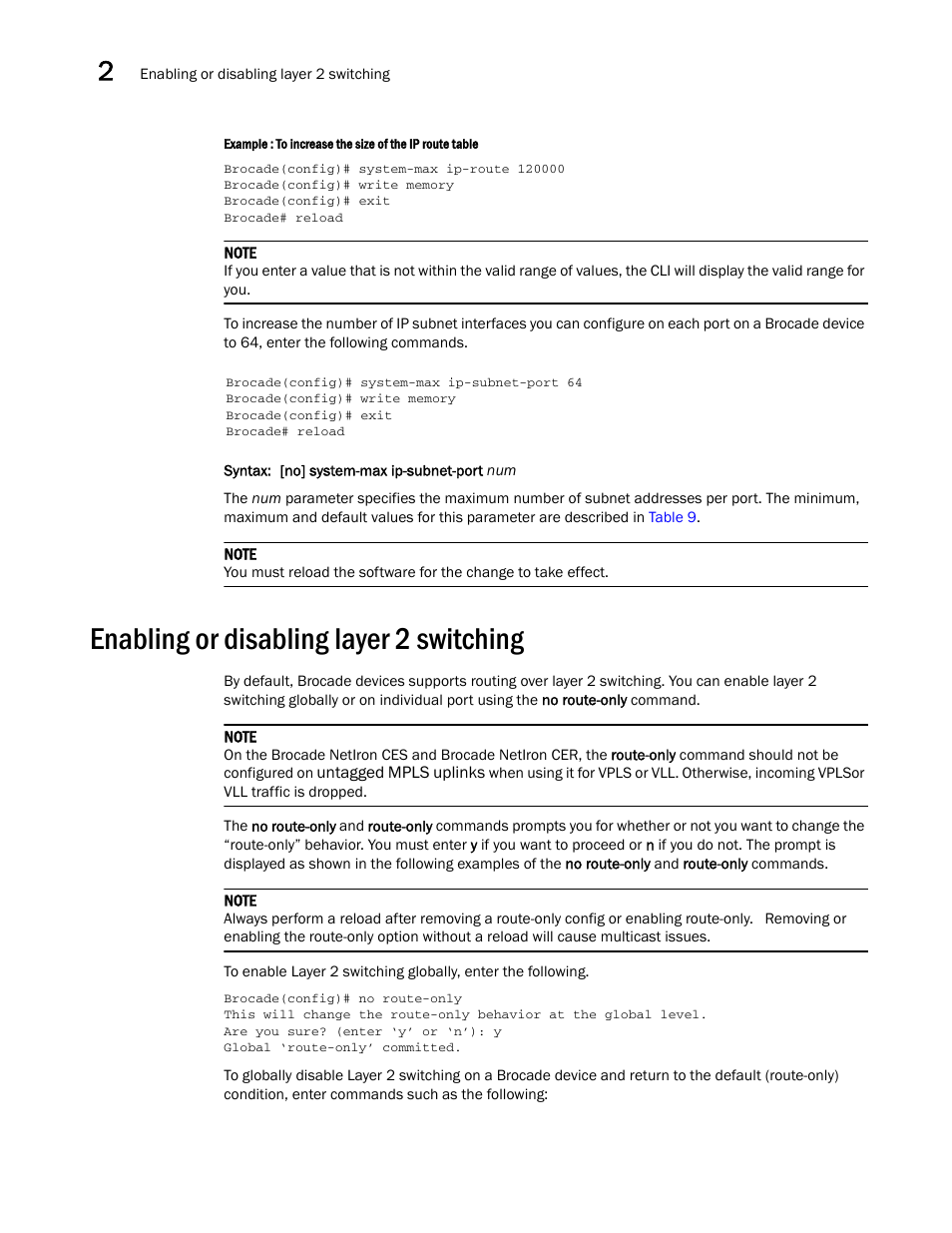 Enabling or disabling layer 2 switching | Brocade Multi-Service IronWare Administration Guide (Supporting R05.6.00) User Manual | Page 66 / 432