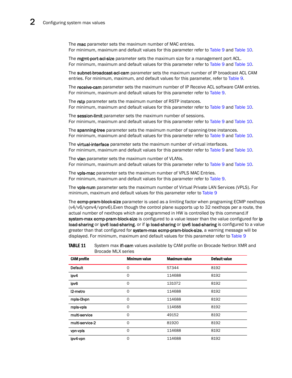 Table 11 | Brocade Multi-Service IronWare Administration Guide (Supporting R05.6.00) User Manual | Page 72 / 432