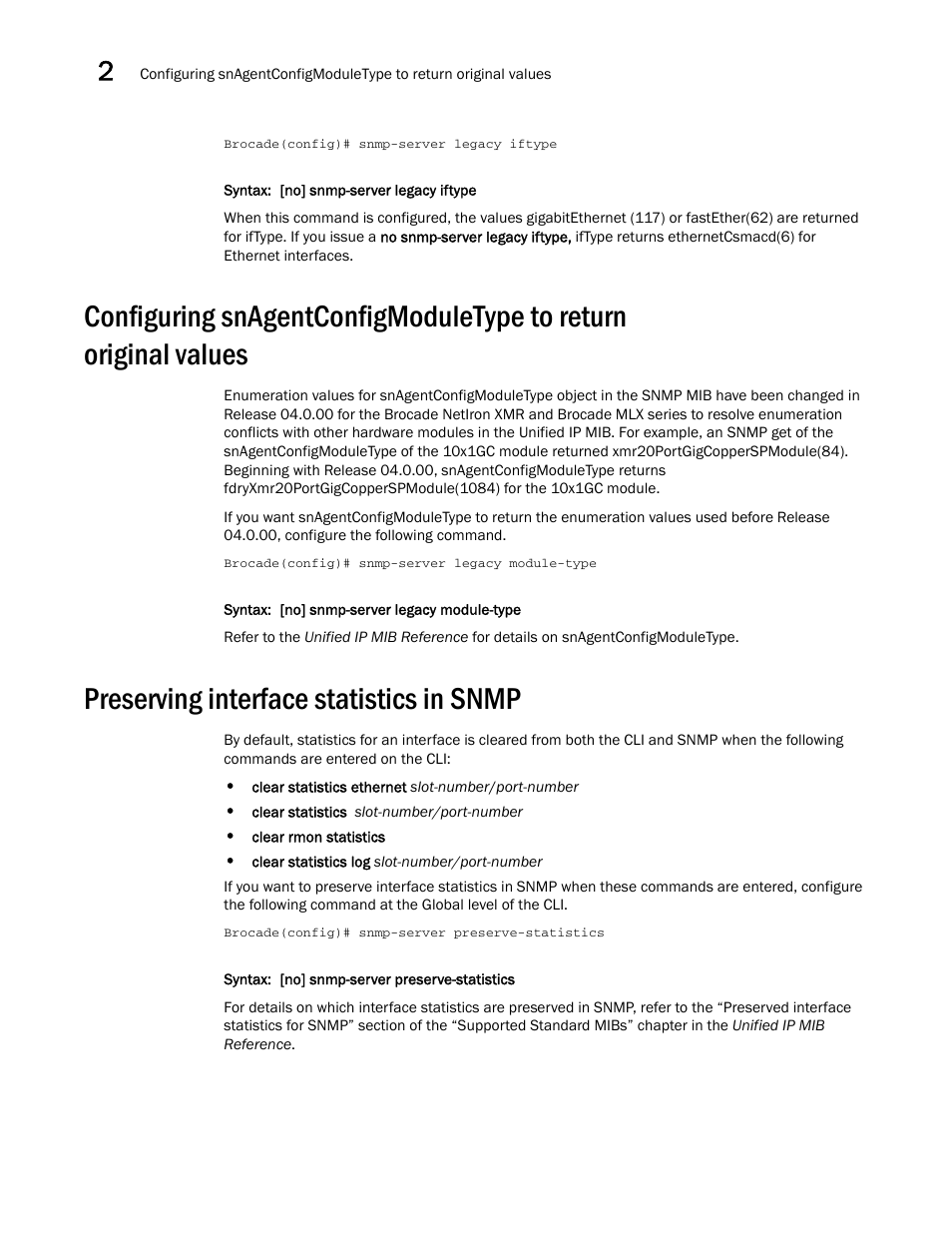 Preserving interface statistics in snmp | Brocade Multi-Service IronWare Administration Guide (Supporting R05.6.00) User Manual | Page 98 / 432