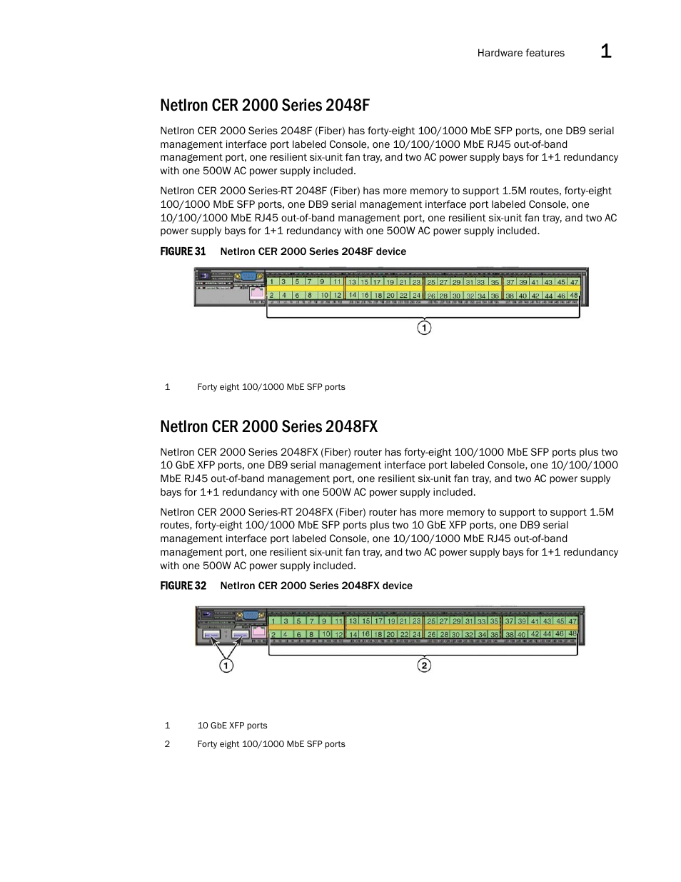Netiron cer 2000 series 2048f, Netiron cer 2000 series 2048fx | Brocade NetIron CER 2000 Series Hardware Guide (Supporting R05.6.00) User Manual | Page 25 / 110
