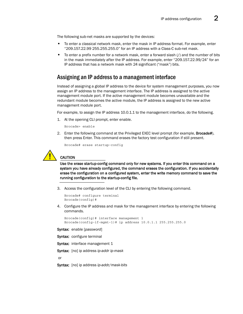 Assigning an ip address to a management interface | Brocade NetIron CER 2000 Series Hardware Guide (Supporting R05.6.00) User Manual | Page 37 / 110