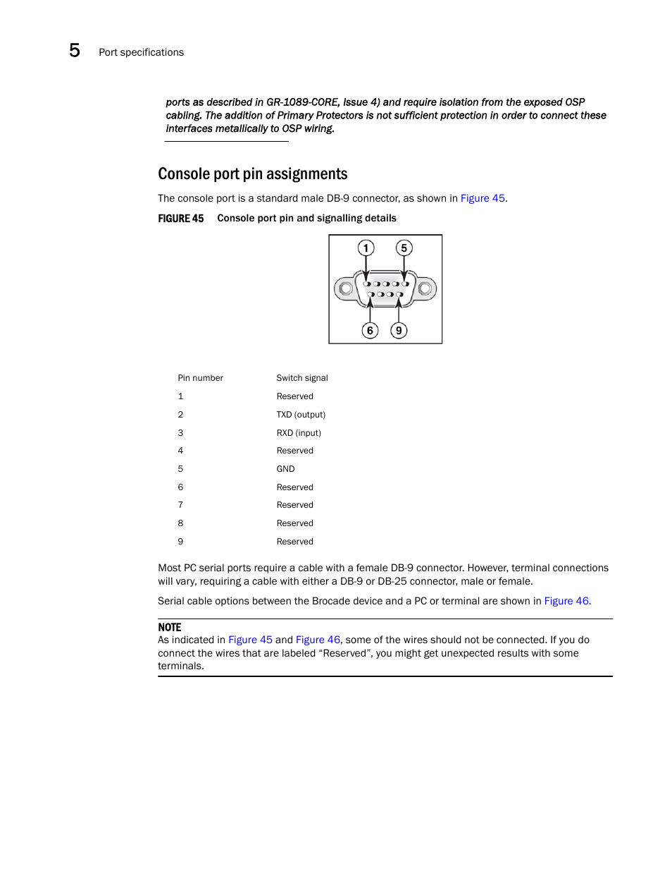 Console port pin assignments | Brocade NetIron CER 2000 Series Hardware Guide (Supporting R05.6.00) User Manual | Page 74 / 110