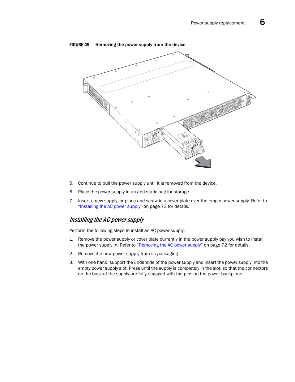 Installing the ac power supply | Brocade NetIron CER 2000 Series Hardware Guide (Supporting R05.6.00) User Manual | Page 83 / 110