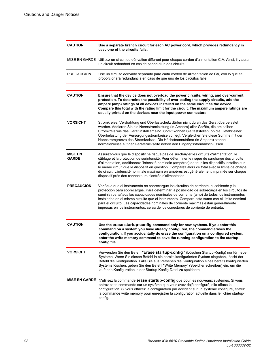 Brocade ICX 6610 Stackable Switch Hardware Installation Guide User Manual | Page 100 / 108