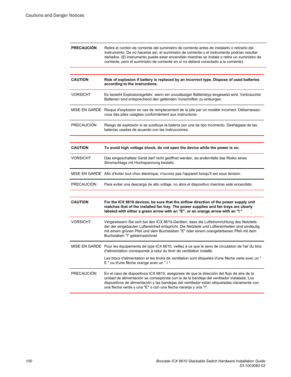 Brocade ICX 6610 Stackable Switch Hardware Installation Guide User Manual | Page 102 / 108