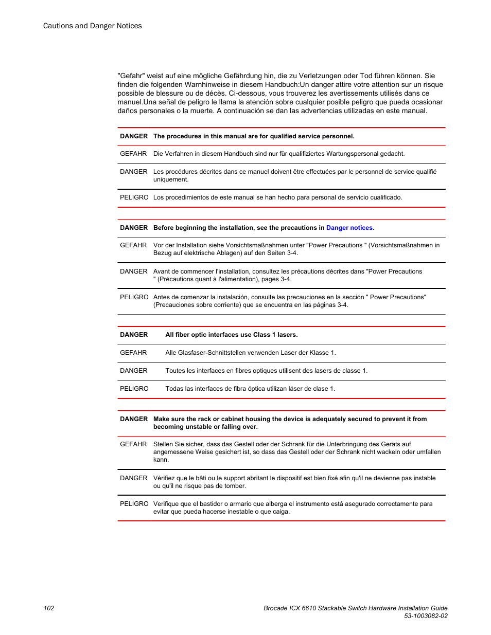 Brocade ICX 6610 Stackable Switch Hardware Installation Guide User Manual | Page 104 / 108