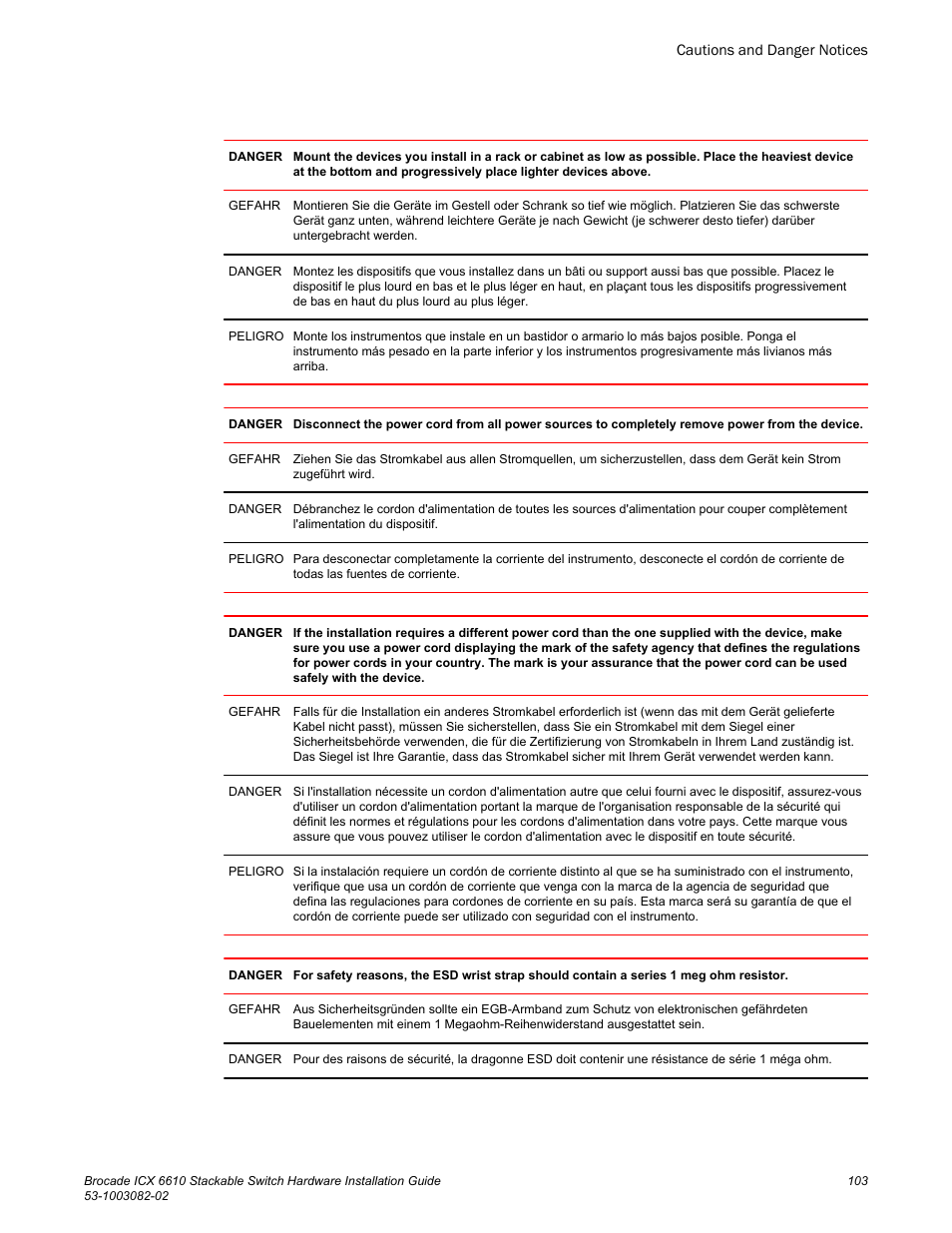 Brocade ICX 6610 Stackable Switch Hardware Installation Guide User Manual | Page 105 / 108