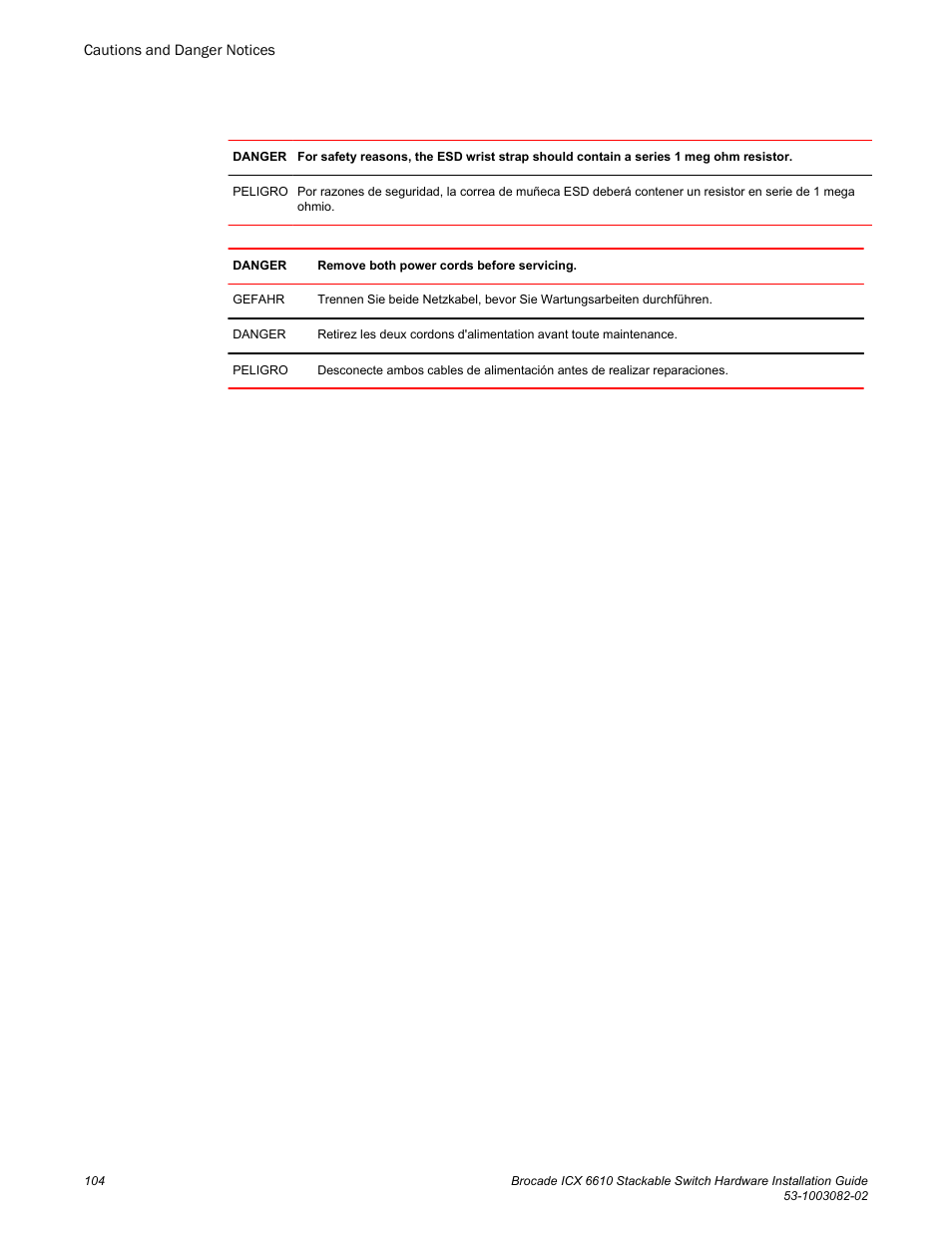 Brocade ICX 6610 Stackable Switch Hardware Installation Guide User Manual | Page 106 / 108