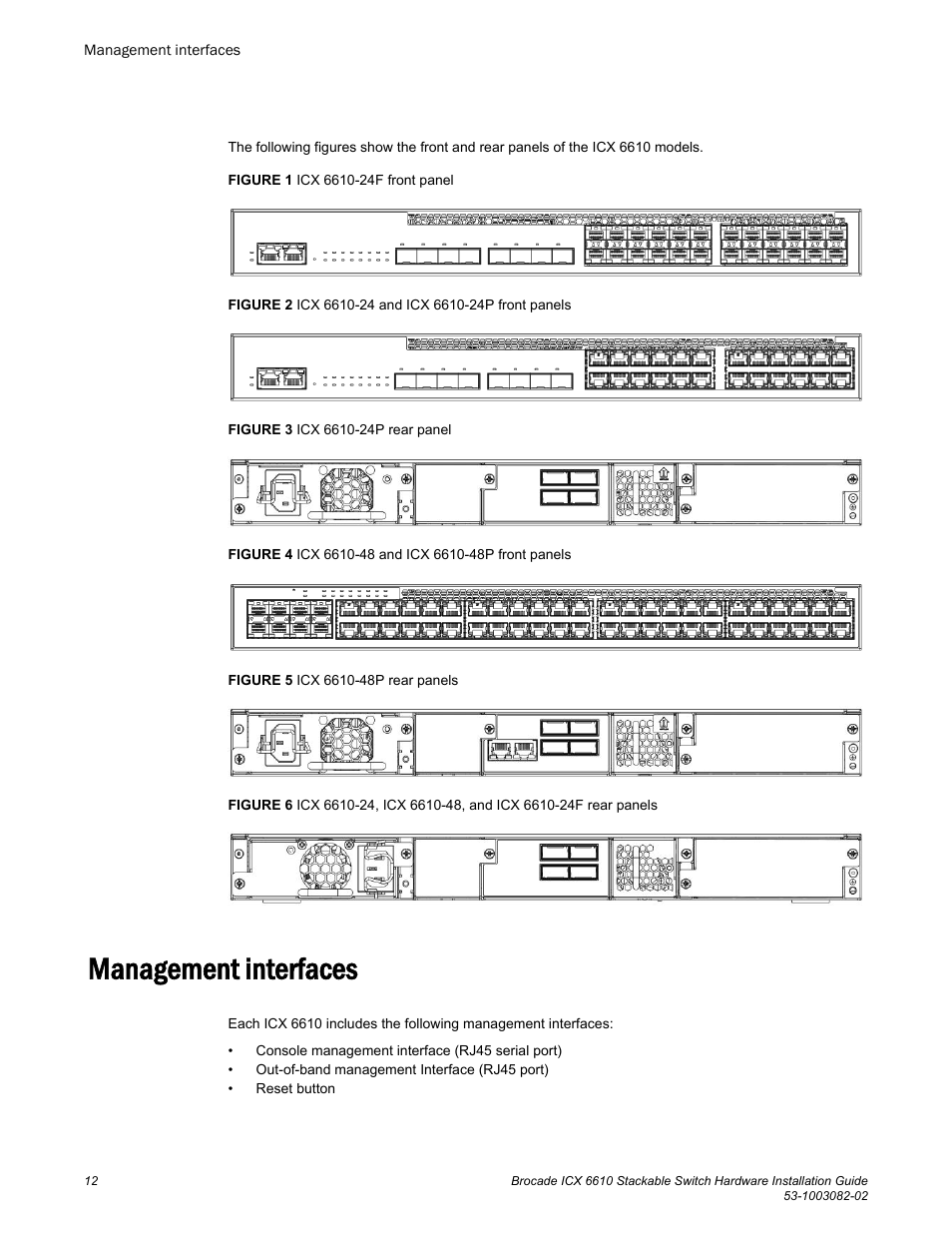 Management interfaces | Brocade ICX 6610 Stackable Switch Hardware Installation Guide User Manual | Page 14 / 108