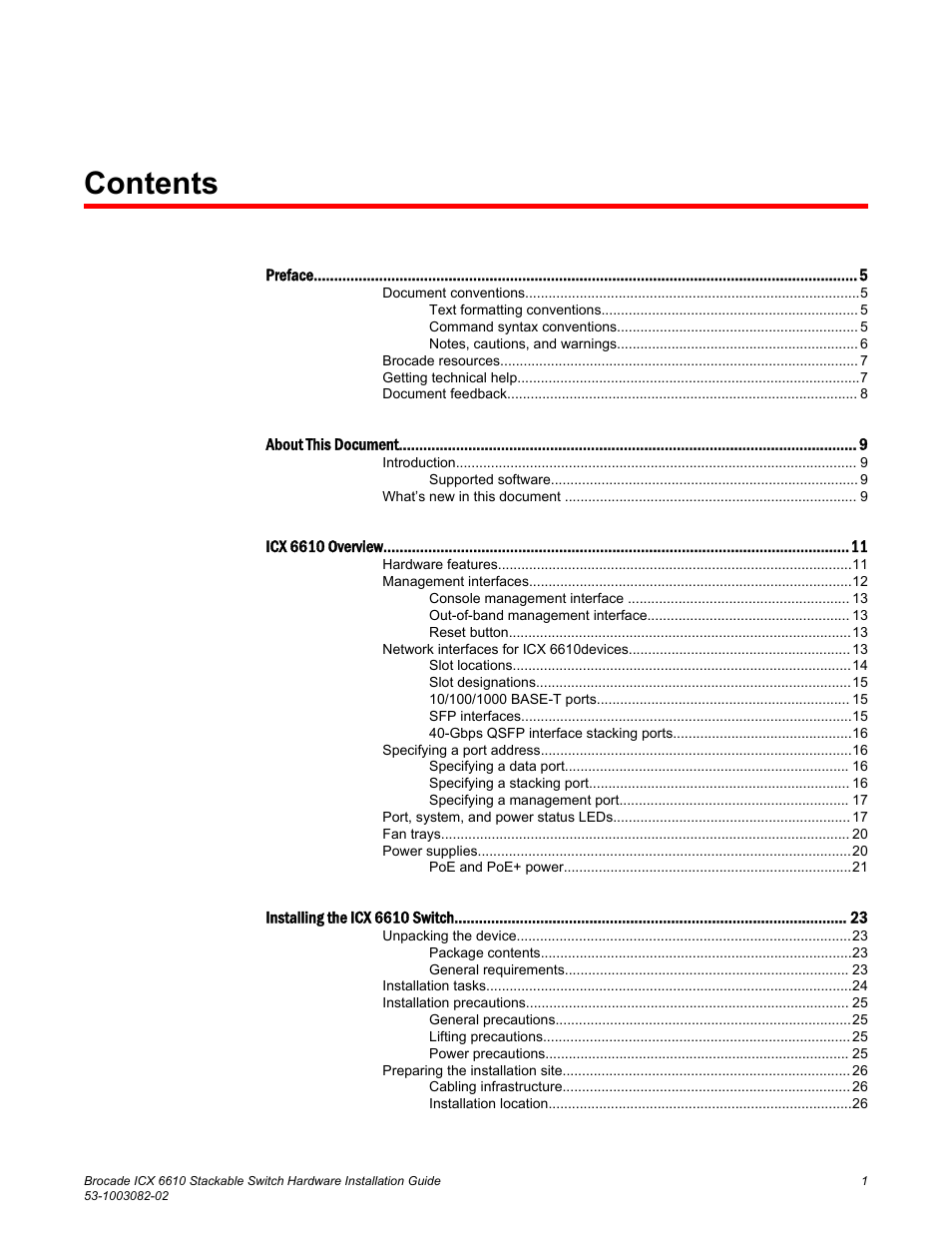 Brocade ICX 6610 Stackable Switch Hardware Installation Guide User Manual | Page 3 / 108