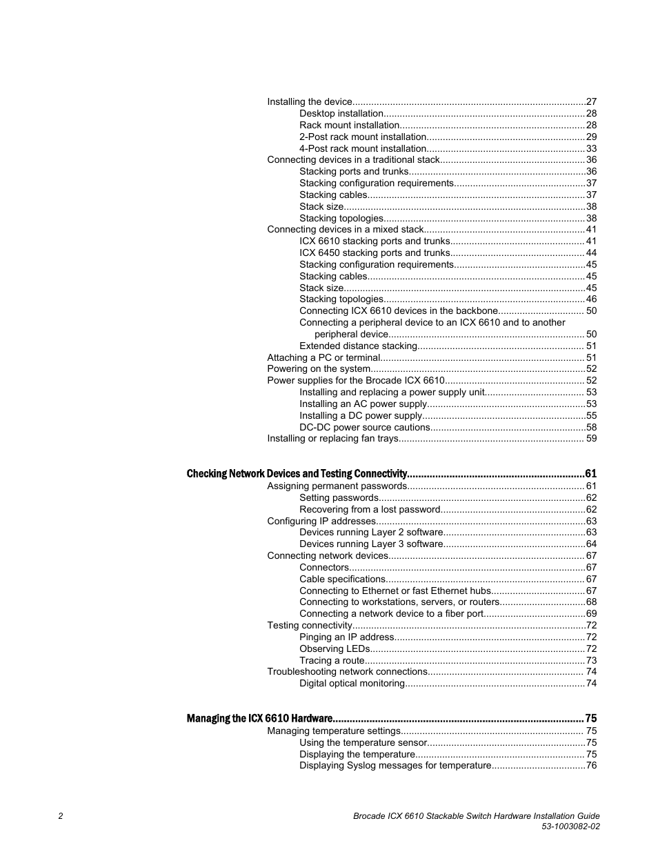 Brocade ICX 6610 Stackable Switch Hardware Installation Guide User Manual | Page 4 / 108