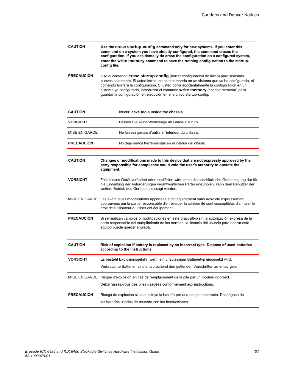 Brocade ICX 6450 Stackable Switches Hardware Installation Guide User Manual | Page 109 / 116