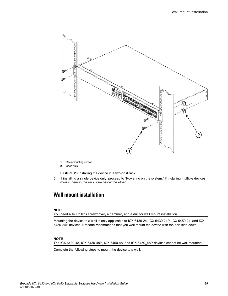 Wall mount installation | Brocade ICX 6450 Stackable Switches Hardware Installation Guide User Manual | Page 31 / 116