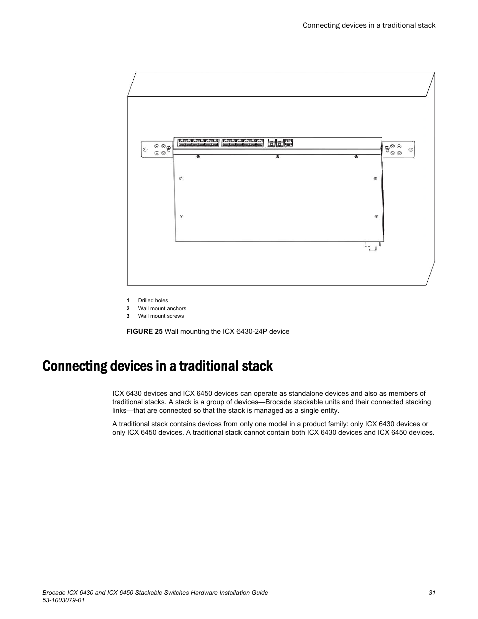 Connecting devices in a traditional stack | Brocade ICX 6450 Stackable Switches Hardware Installation Guide User Manual | Page 33 / 116