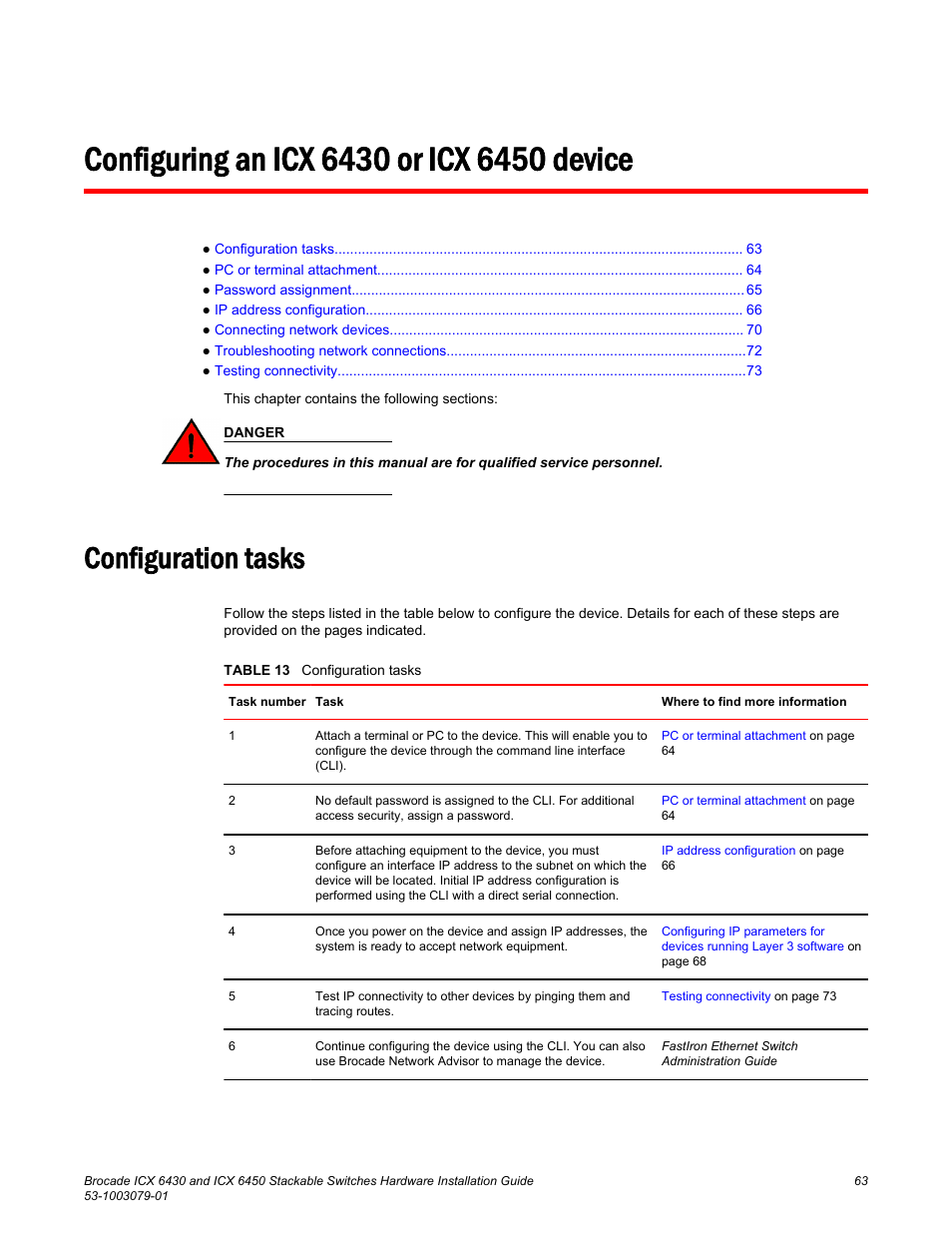 Configuring an icx 6430 or icx 6450 device, Configuration tasks | Brocade ICX 6450 Stackable Switches Hardware Installation Guide User Manual | Page 65 / 116