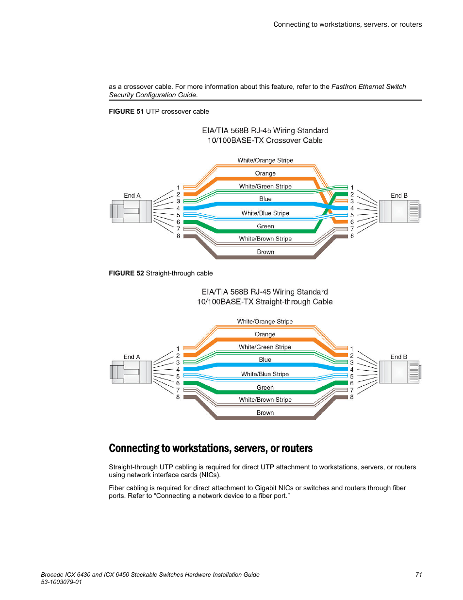 Connecting to workstations, servers, or routers | Brocade ICX 6450 Stackable Switches Hardware Installation Guide User Manual | Page 73 / 116