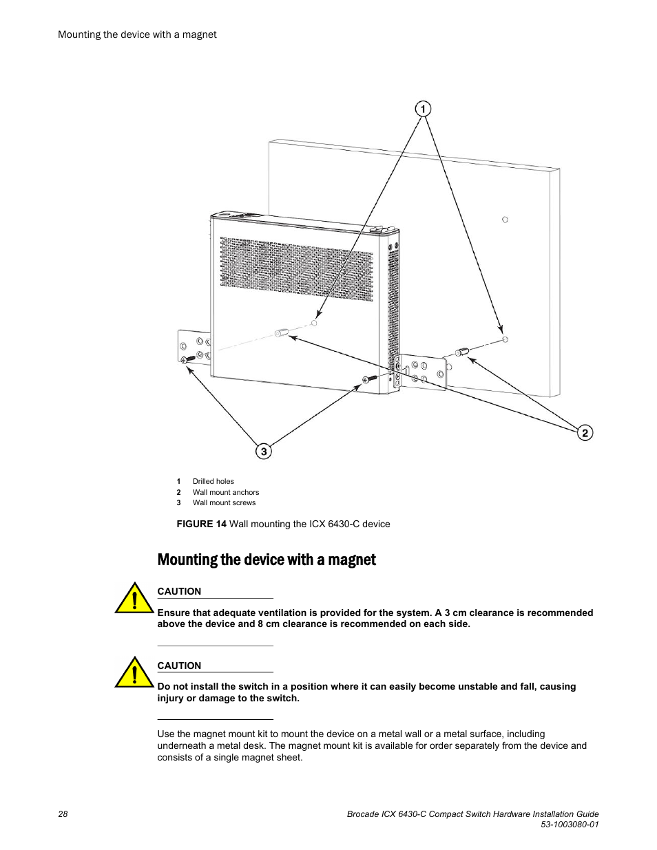 Mounting the device with a magnet | Brocade ICX 6430-C Compact Switch Hardware Installation Guide User Manual | Page 30 / 64