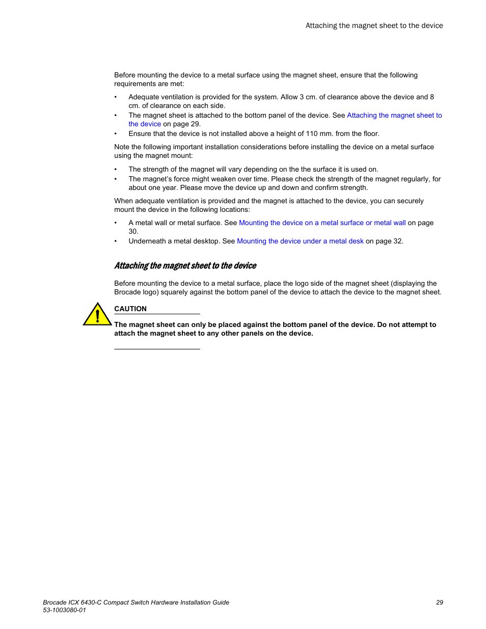 Attaching the magnet sheet to the device | Brocade ICX 6430-C Compact Switch Hardware Installation Guide User Manual | Page 31 / 64