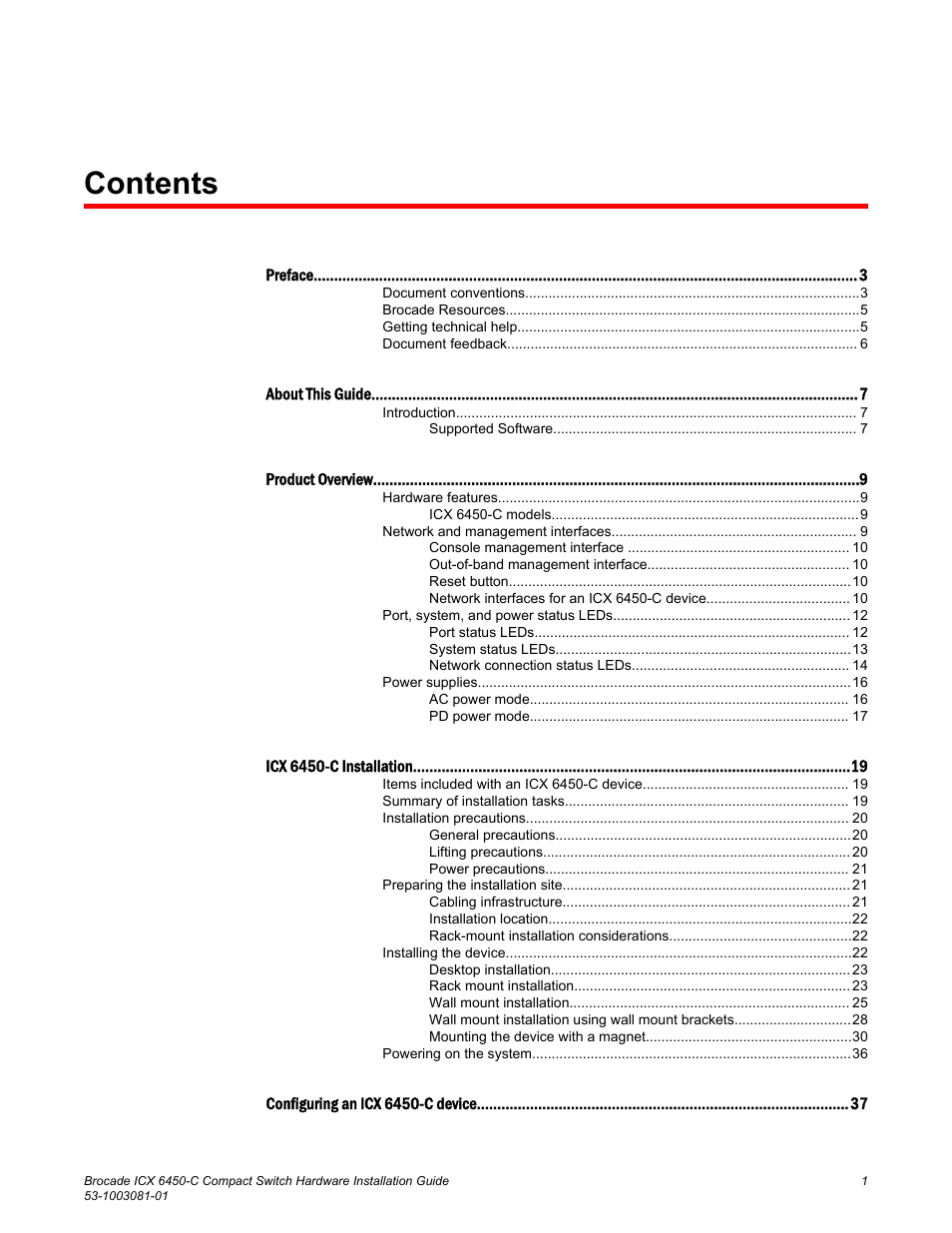 Brocade ICX 6450-C Compact Switch Hardware Installation Guide User Manual | Page 3 / 64