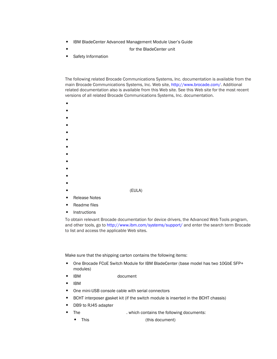 Inventory checklist, Brocade documentation | Brocade FCoE Switch Module for IBM BladeCenter Installation and User’s Guide User Manual | Page 18 / 76