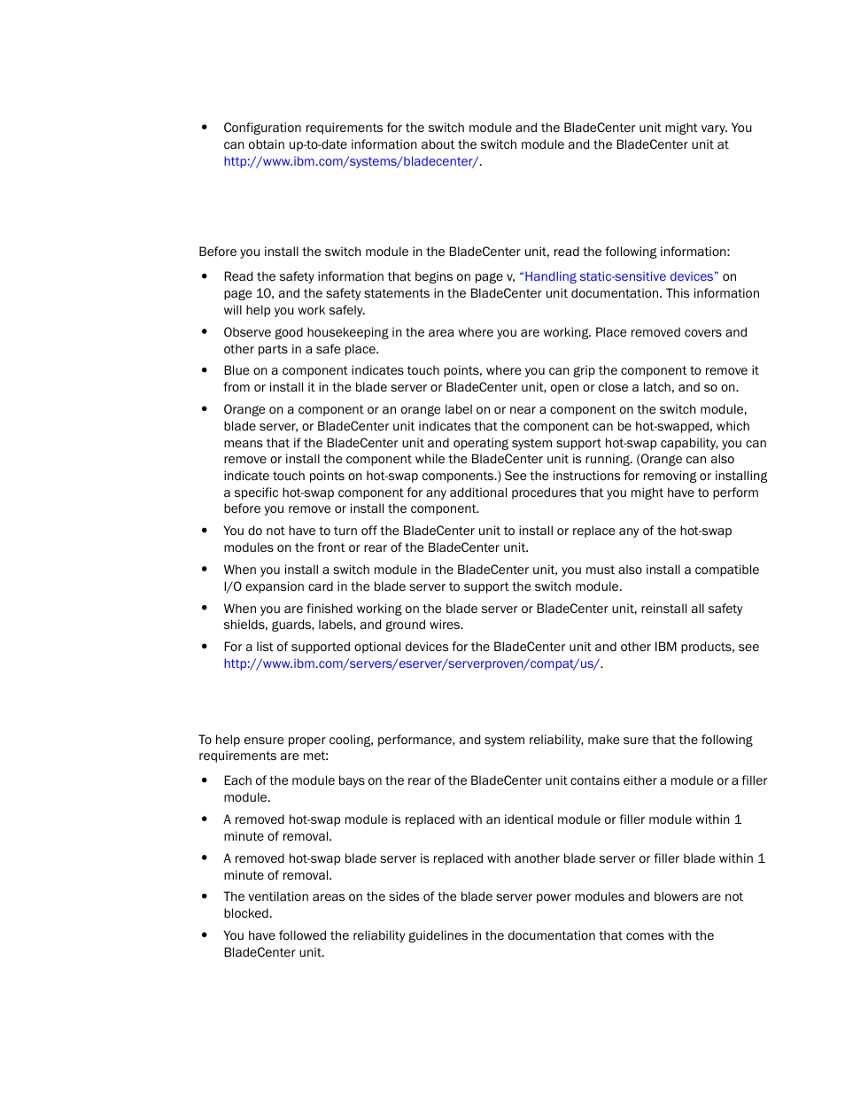 Installation guidelines, System reliability guidelines | Brocade FCoE Switch Module for IBM BladeCenter Installation and User’s Guide User Manual | Page 23 / 76