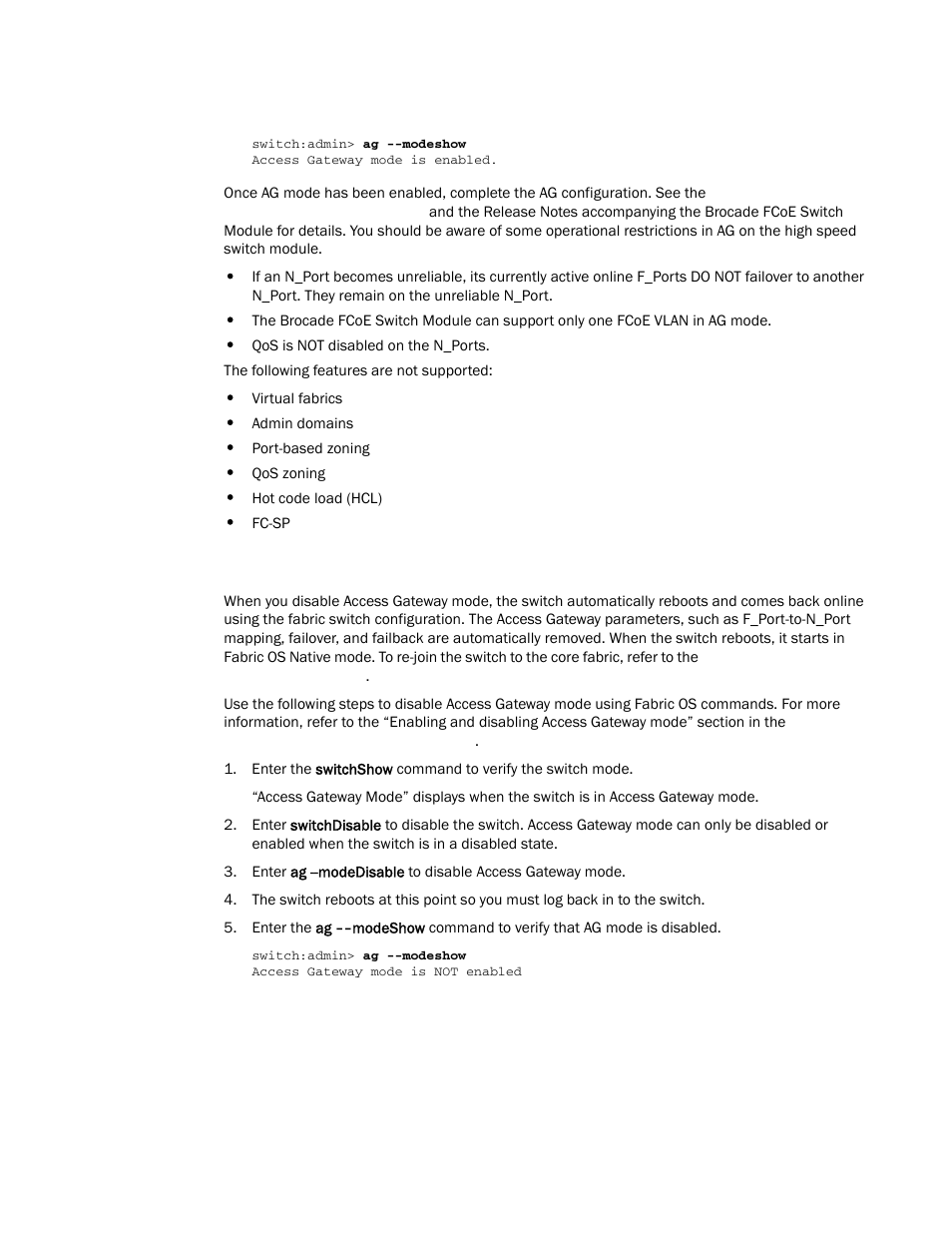 Disabling access gateway mode | Brocade FCoE Switch Module for IBM BladeCenter Installation and User’s Guide User Manual | Page 51 / 76