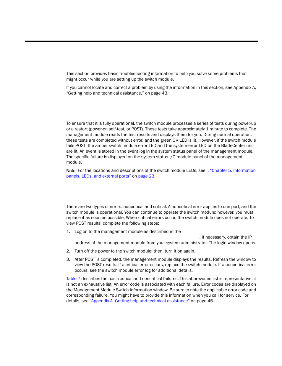 Chapter 10. solving problems, Running post, Post errors | Brocade FCoE Switch Module for IBM BladeCenter Installation and User’s Guide User Manual | Page 57 / 76