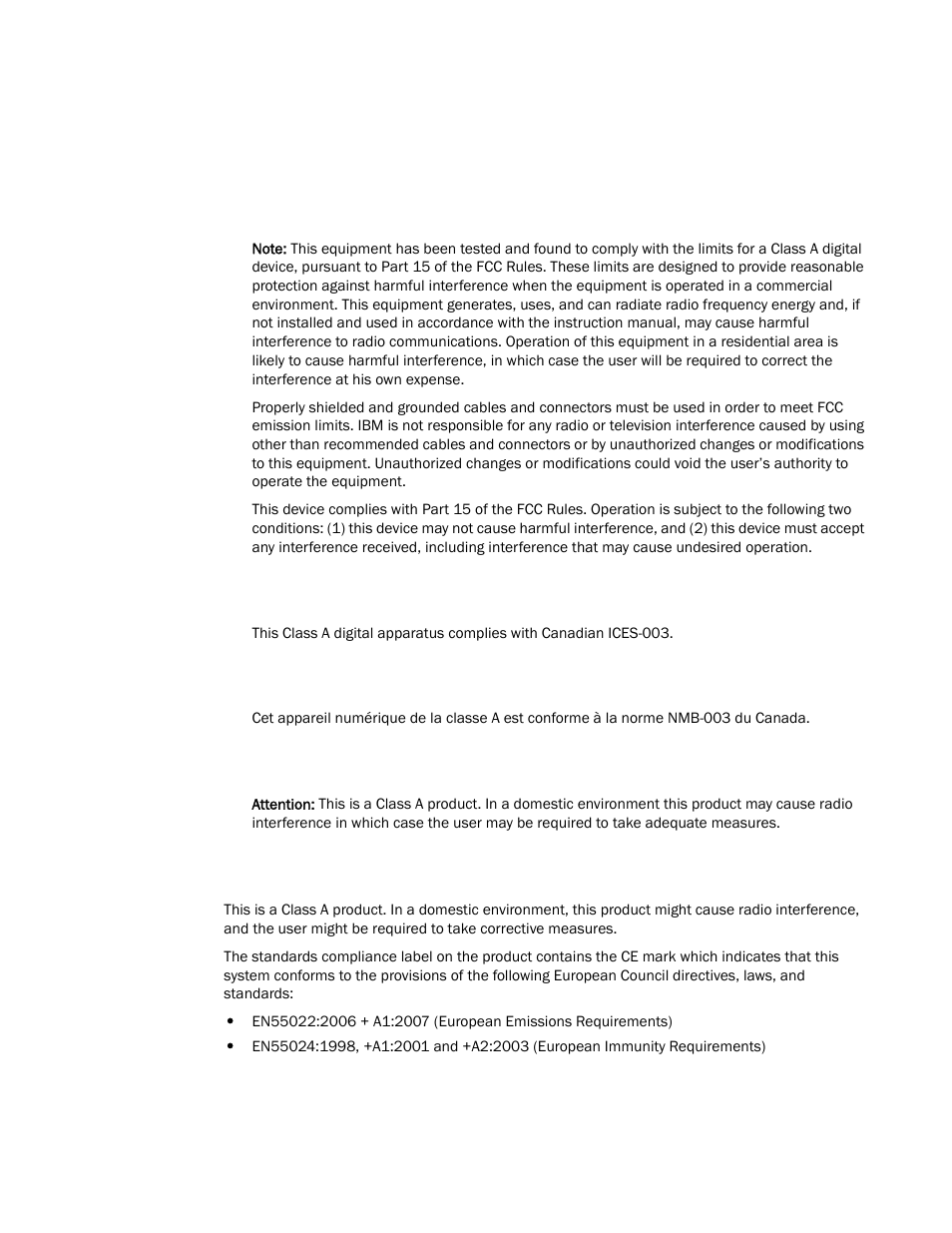 Electronic emission notices, Federal communications commission (fcc) statement, Australia and new zealand class a statement | Ce statement | Brocade FCoE Switch Module for IBM BladeCenter Installation and User’s Guide User Manual | Page 63 / 76