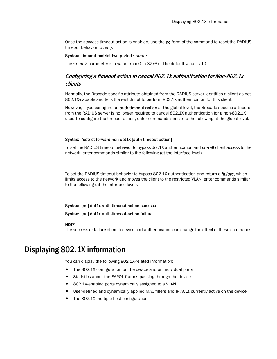 Displaying 802.1x information | Brocade TurboIron 24X Series Configuration Guide User Manual | Page 1003 / 1116