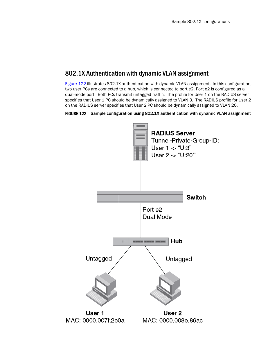 1x authentication with dynamic vlan assignment | Brocade TurboIron 24X Series Configuration Guide User Manual | Page 1017 / 1116