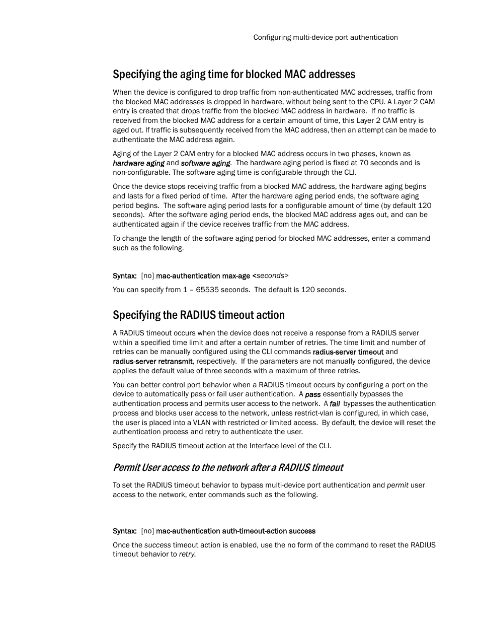 Specifying the radius timeout action | Brocade TurboIron 24X Series Configuration Guide User Manual | Page 1047 / 1116