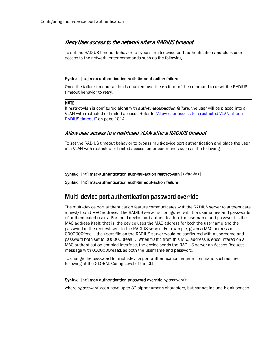 Multi-device port authentication password override | Brocade TurboIron 24X Series Configuration Guide User Manual | Page 1048 / 1116