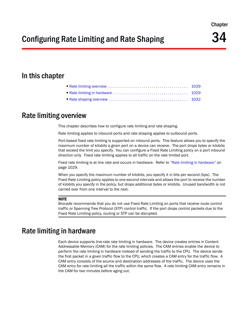 Configuring rate limiting and rate shaping, Rate limiting overview, Rate limiting in hardware | Chapter 34 | Brocade TurboIron 24X Series Configuration Guide User Manual | Page 1063 / 1116
