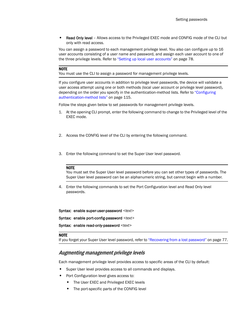 Augmenting management privilege levels | Brocade TurboIron 24X Series Configuration Guide User Manual | Page 109 / 1116