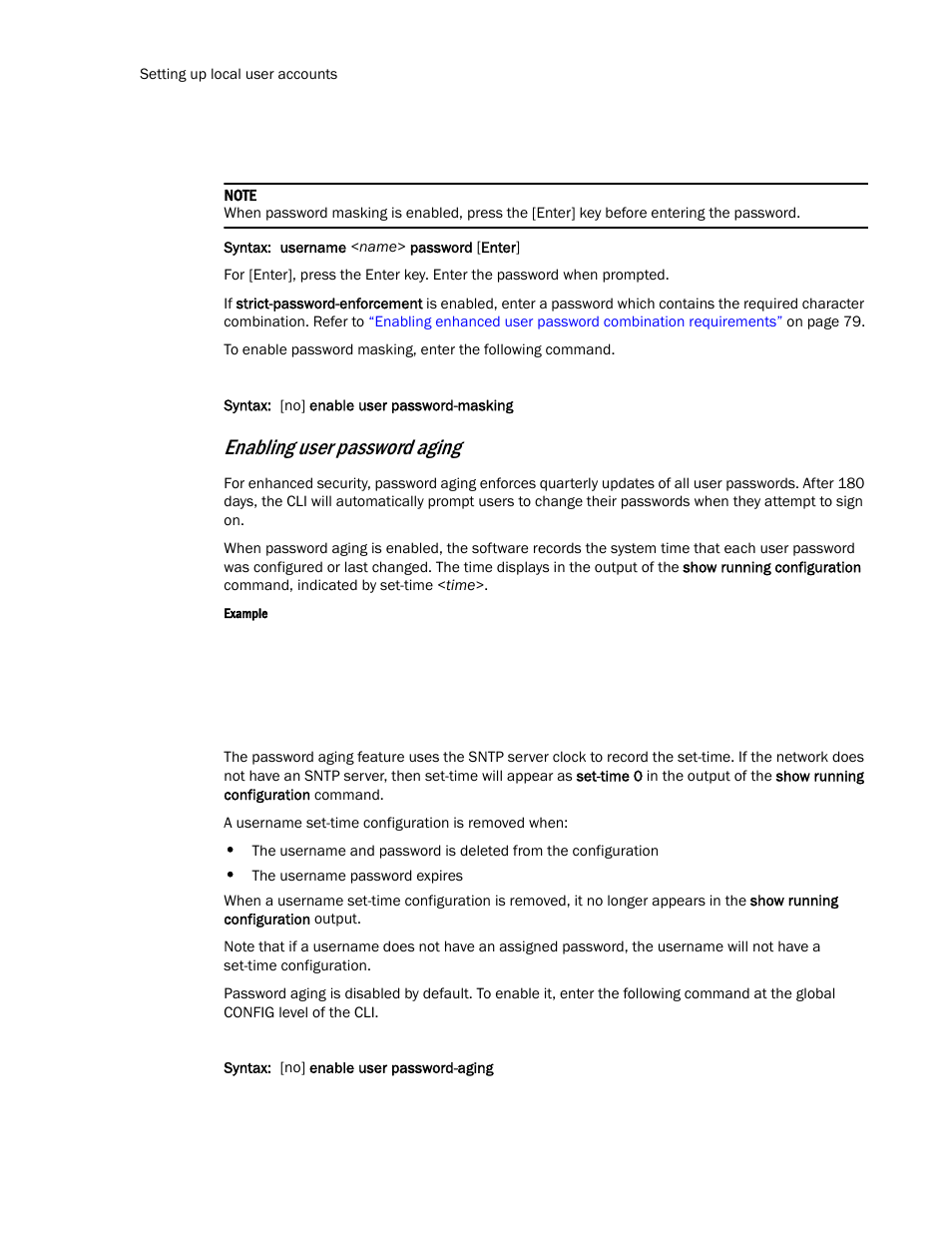 Enabling user password aging | Brocade TurboIron 24X Series Configuration Guide User Manual | Page 114 / 1116
