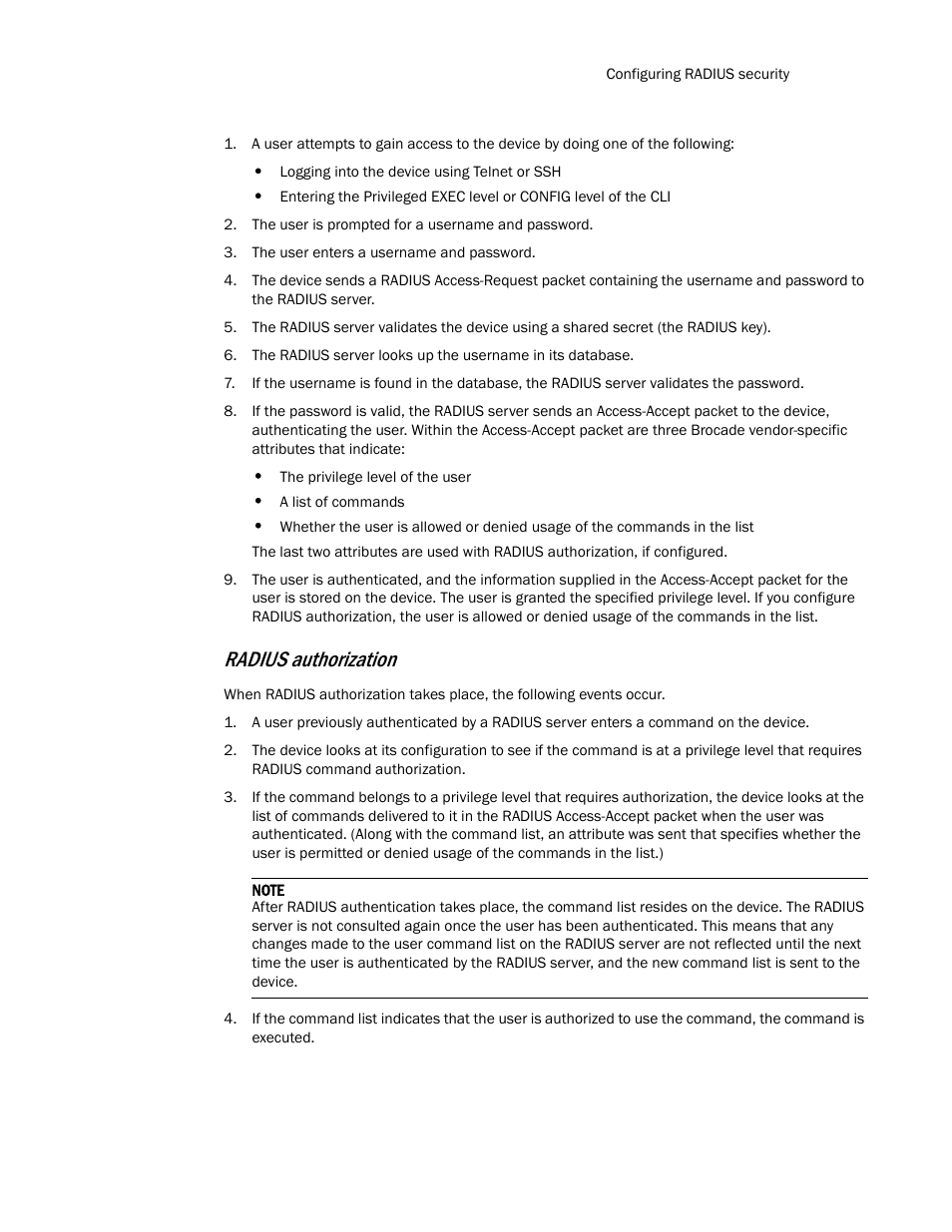 Radius authorization | Brocade TurboIron 24X Series Configuration Guide User Manual | Page 135 / 1116
